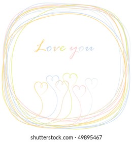 Scribbled rainbow colored hearts frame.