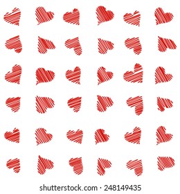 Scribbled red hearts seamless pattern