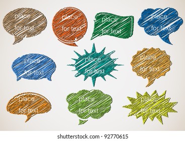 Scribbled set of speech bubbles.Vector eps10
