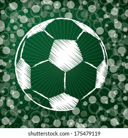 Scribbled soccer ball on abstract dotted green background