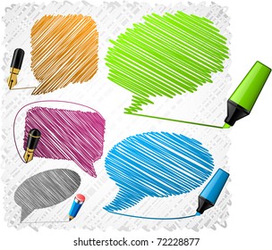 Scribbled speech shapes.
