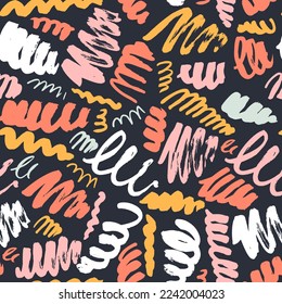 Scribbled vector geometric seamless pattern. Freehand vector scribble line drawing. Color seamless texture vector abstract scribbles, chaos doodles.