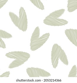 Scribbled vector heart seamless pattern background.Pastel sage green love care concept backdrop with delicate pencil effect scattered hearts. Elegant simple repeat for beauty, wellness, celebration