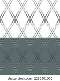 Scribbled wave line seamless pattern, doodle hand drawn paint brush design, rhombus geometrical grid template, monochrome blue gray tones color. Transparent background, vector illustration