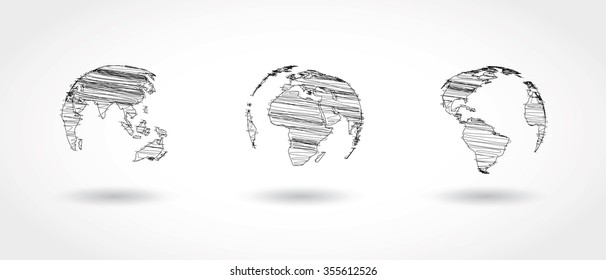 Scribbled world globes vector illustration.