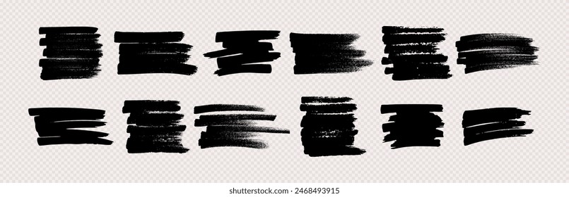 Scribbles with a black marker. Set of doodle style various scribbles. Black hand drawn design elements on transparent background. Vector illustration