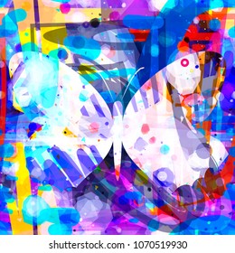 Scribbles with butterfly. Colorful seamless texture. Abstract vector background for web page, fabric, home decor, wrapping, romantic template, boho design