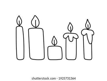 scribbles with candles of different shapes. Linear vector illustration. hand-drawn symbols and style objects . simple, black drawing for sticker, decor, postcard, badge, coloring book, logo