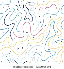 Scribbles. Colorful seamless background with sinuous lines. Minimalistic color pattern for fabric, texture, wallpaper and creative design