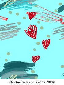 Scribbles and doodles with dots and strokes.Abstract seamless pattern. Universal bright background for greeting cards, invitations. Had drawn ink and marker watercolor texture.