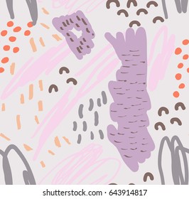 Scribbles and doodles with dots and strokes.Abstract seamless pattern. Universal bright background for greeting cards, invitations. Had drawn ink and marker watercolor texture.