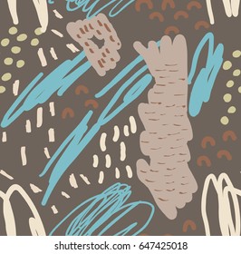 Scribbles and doodles with dots and strokes.Abstract seamless pattern. Universal bright background for greeting cards, invitations. Had drawn ink and marker watercolor texture.
