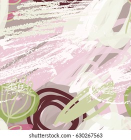 Scribbles and doodles with rough drawn flower and grunge texture.Abstract seamless pattern. Universal bright background for greeting cards, invitations. Had drawn ink and marker watercolor texture.