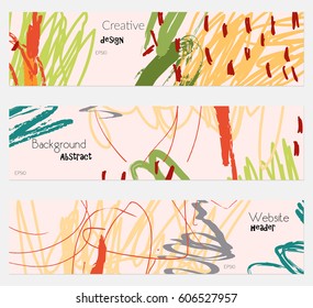Scribbles marks doodles cream banner set.Hand drawn textures creative abstract design. Website header social media advertisement sale brochure templates. Isolated on layer