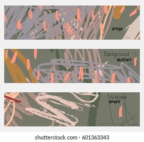 Scribbles marks doodles pink green banner set.Hand drawn textures creative abstract design.