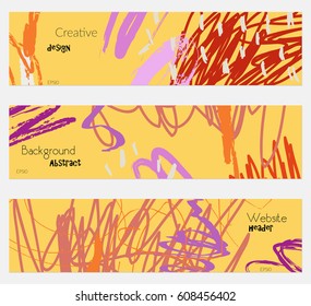 Scribbles marks doodles yellow banner set.Hand drawn textures creative abstract design. Website header social media advertisement sale brochure templates. Isolated on layer