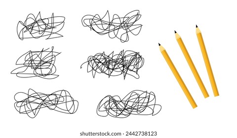 Garabatos y lápices de estilo plano. Arte y dibujo concepto vector arte