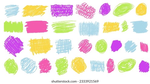 Cantos rodados. Líneas coloreadas de las líneas de las curvas de lápiz dibujadas a mano. Squiggles de dibujo de marcadores, colección vectorial de trazos. Dibujar bocetos de pincel. Srawl texturizado elementos aislados a mano libre