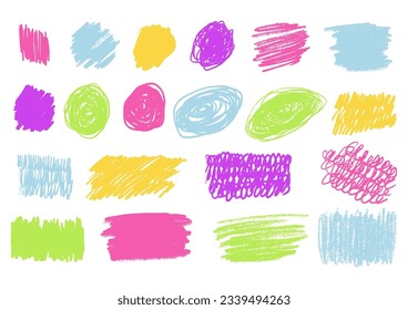 Scribbles set. Hand drawn colorful pencil curly lines. Marker drawing squiggles, strokes vector collection. Paint brush sketches. Scrawl textured freehand isolated elements