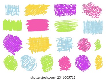 Cantos rodados. Líneas coloreadas de las líneas de las curvas de lápiz dibujadas a mano. Squiggles de dibujo de marcadores, colección vectorial de trazos. Dibujar bocetos de pincel. Srawl texturizado elementos aislados a mano libre