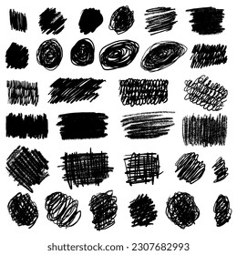 Scribbles set. Hand drawn pencil curly lines. Black marker drawing squiggles, strokes vector collection. Paint brush sketches. Scrawl textured elements isolated on white background