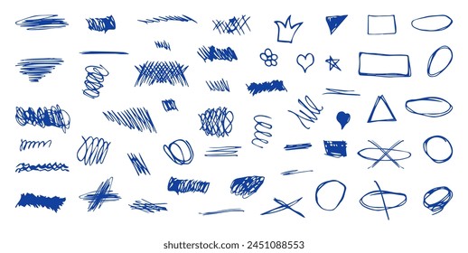  Scribbles and sketches, marker line set. Hand drawn abstract doodle pencil scratch mark for your design. Vector illustration
