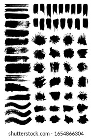 Scribbles and stains vector illustrations set. Chaotic freehand ink pen scrawls and paint blots pack. Messy monochrome drawings. Scratches and watercolor paint spots isolated on transparent backdrop