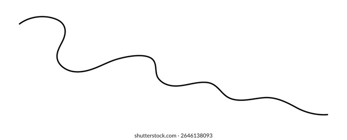 Traçado rabiscando uma arte de linha, desenho à mão ondulado elemento divisor ondulado desenho contorno contínuo. Faixa de curva separadora giratória com volutas e design tendril. Isolado. Traçado editável. Vetor