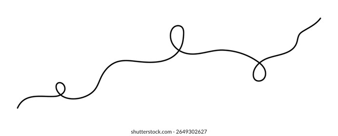 Traçado rabiscando uma arte de linha, desenho à mão ondulado elemento divisor ondulado desenho contorno contínuo. Faixa de curva separadora giratória com volutas e design tendril. Isolado. Traçado editável. Vetor