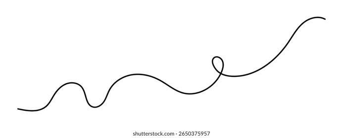 Traçado rabiscando uma arte de linha, desenho à mão ondulado elemento divisor ondulado desenho contorno contínuo. Faixa de curva separadora giratória com volutas e design tendril. Isolado. Traçado editável. Vetor