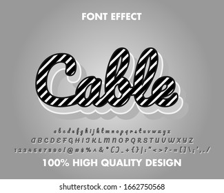 Script 3d black and white line text and font effect. full set alphabet. for title and headline use