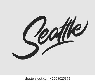 Caligrafía 'Seattle' en estilo elegante, perfecto para diseños, logotipos y marcas relacionadas con la ciudad de Seattle. Vector de alta calidad para uso digital e impreso.