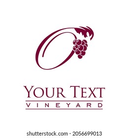 Script capital letter O decorated with grapes and vines 