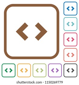 Script code simple icons in color rounded square frames on white background