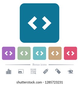 Script code white flat icons on color rounded square backgrounds. 6 bonus icons included