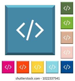 Script code white icons on edged square buttons in various trendy colors
