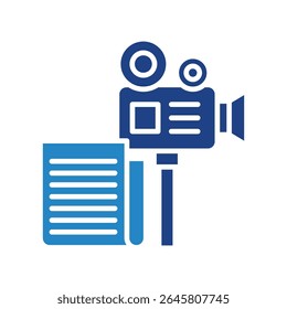 Script dual tone blue color mini illustration icon, use for journalist, broadcasting, news and media UI, UX kit, app and web development, digital or print.