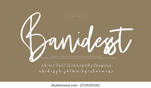 Script Elegant Signature Typeface. Lettering signature font isolated on grey background. brus style alphabet. Vector logo letters. 