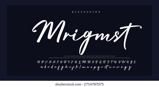  Script Elegant Signature Typeface. Letras fuente de la firma aislada en el fondo. alfabeto del estilo del pincel. Letras del logotipo del Vector. 