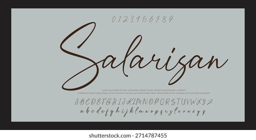  Script Elegant Signature Typeface. Letras fuente de la firma aislada en el fondo. alfabeto del estilo del pincel. Letras del logotipo del Vector. 