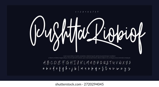 Script Elegant Signature Typeface. Letras fuente de la firma aislada en el fondo gris. alfabeto del estilo del cepillo. Letras del logotipo del Vector.