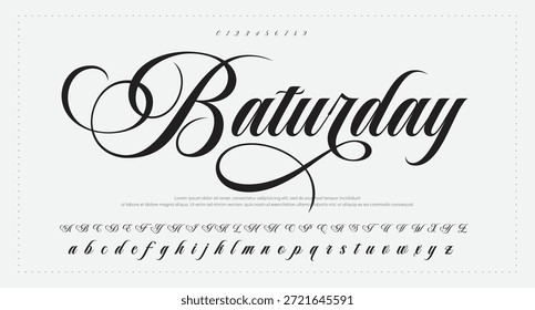 Script Elegant Signature Typeface. Letras fuente de la firma aislada en el fondo gris. alfabeto del estilo del cepillo. Letras del logotipo del Vector