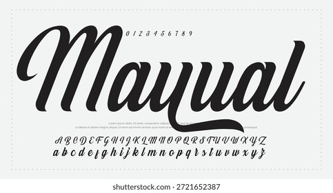 Script Elegant Signature Typeface. Letras fuente de la firma aislada en el fondo gris. alfabeto del estilo del cepillo. Letras del logotipo del Vector.