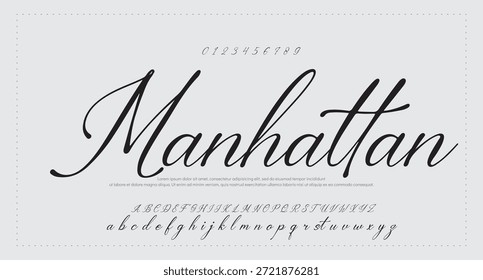 Script Elegant Signature Typeface. Letras fuente de la firma aislada en el fondo gris. alfabeto del estilo del cepillo. Letras del logotipo del Vector. 