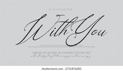 Script Elegant Signature Typeface. Letras fuente de la firma aislada en el fondo gris. alfabeto del estilo del cepillo. Letras del logotipo del Vector. 