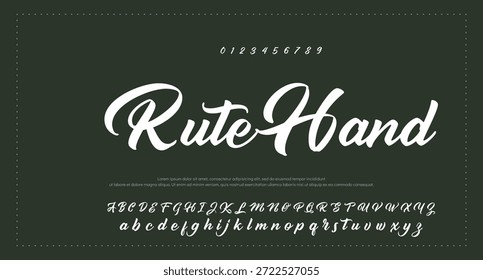 
Script Elegant Signature Typeface. Letras fuente de la firma aislada en el fondo gris. alfabeto del estilo del cepillo. Letras del logotipo del Vector.  