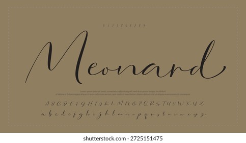 Script Elegant Signature Typeface. Letras fuente de la firma aislada en el fondo gris. alfabeto del estilo del cepillo. Letras del logotipo del Vector. 