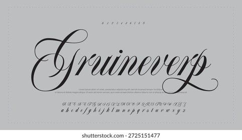 Script Elegant Signature Typeface. Lettering signature font isolated on grey background. brus style alphabet. Vector logo letters. 