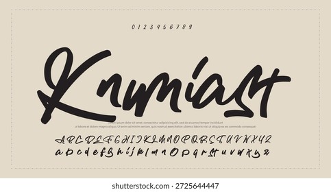 Script Elegant Signature Typeface. Letras fuente de la firma aislada en el fondo gris. alfabeto del estilo del cepillo. Letras del logotipo del Vector.  
