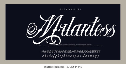 Script Elegant Signature Typeface. Letras fuente de la firma aislada en el fondo gris. alfabeto del estilo del cepillo. Letras del logotipo del Vector.  